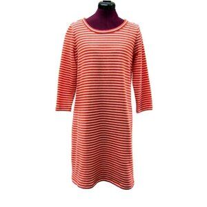T by Talbots Orange White Stripe Lace Up Back Dress Womens Size M 3/4 Sleeve